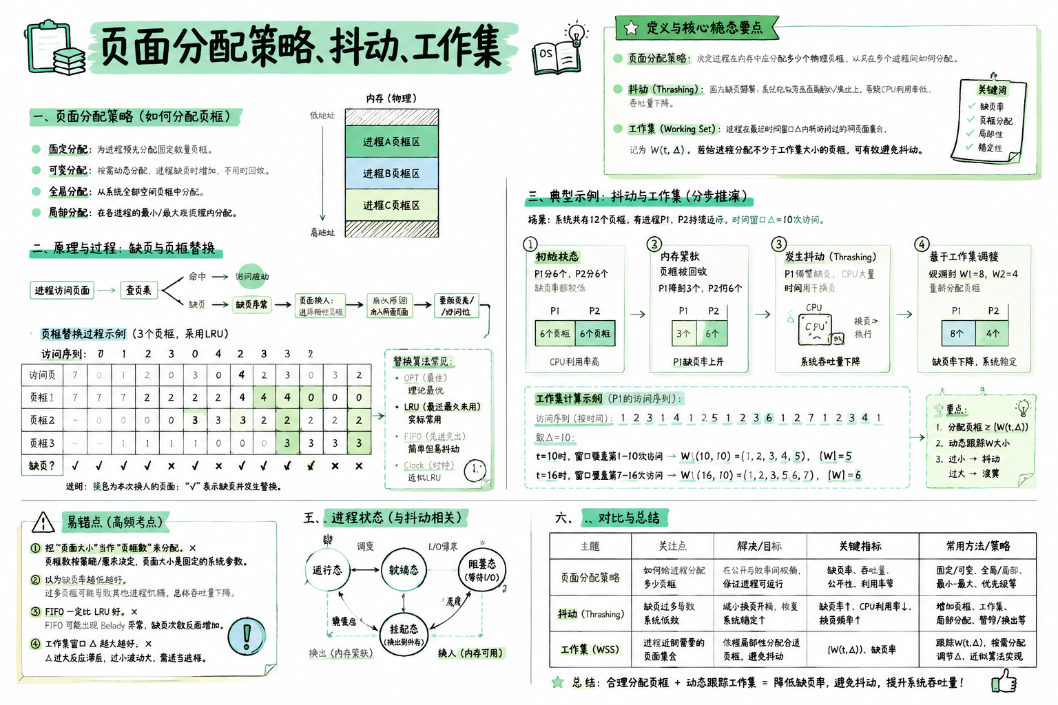 页面分配策略、抖动、工作集